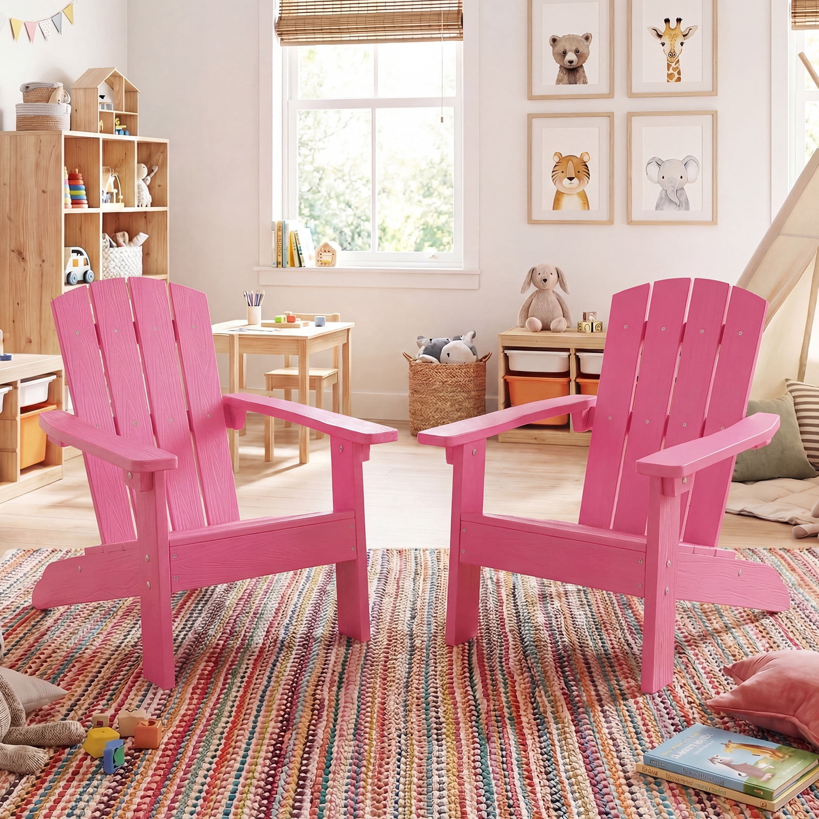 Costway Kids Adirondack Chair with High Backrest Armrests Fire Pit Chair for Kids Ages 3-8 Pink