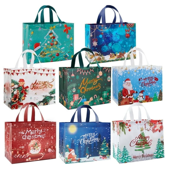 Harjon 8 Pack Christmas Gift Bags with Handles, Large Non-Woven Tote Bags for Wrapping Xmas Party Favors, 12.8"x9.8"x6.7
