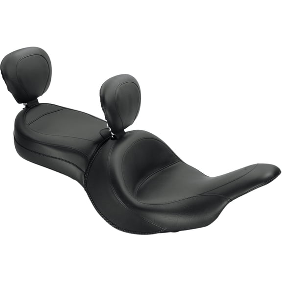 Mustang Wide Touring One-Piece Seat with Driver Backrest, Vintage Style, Black Vinyl, Street Bike (79688)