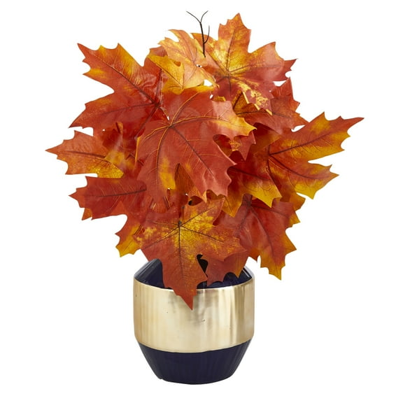 Nearly Natural 18" Autumn Maple Leaf Artificial Plant in Planter, Orange