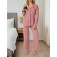 thumbnail image 3 of Cueply Womens Pajama Sets Long Sleeve Knit Button Down Pj Lounge Sets Sleepwear with Drawstring Pockets, 3 of 6