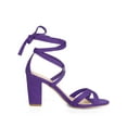 thumbnail image 3 of BLISSFUL STEP Women's Sandals High Block Heels Solid Color Lace up Sandals Purple 9, 3 of 6