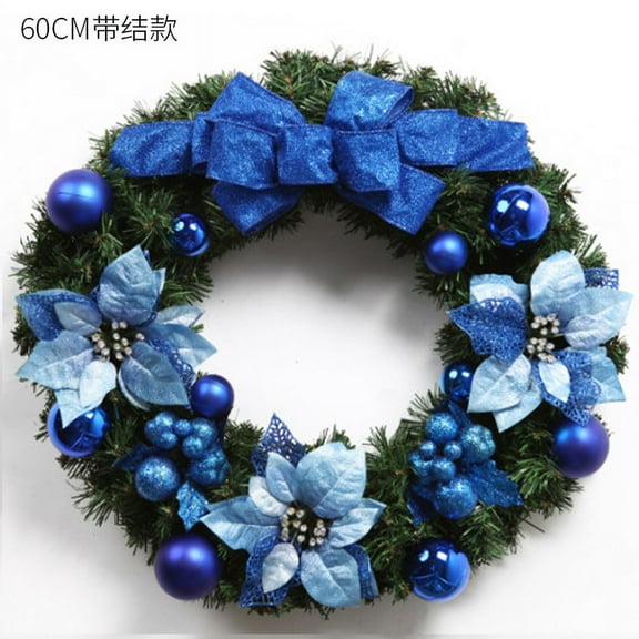 Nvzi-c Christmas Wreaths for Front Door Xmas Art Decorations Thanksgiving Day Indoor Outdoor Home Decorative Wreath Three Flowers Leaves Wreaths Wall Window Door Wreath,23.62in,Blue
