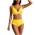 thumbnail image 1 of Trajes de Baño de Corte Alto para Mujeres de Color Sólido con Cojín de Pecho, sin Soporte de Acero Traje de Baño Dividido con Cordón Suelto, Cintura Alta, 1 of 6