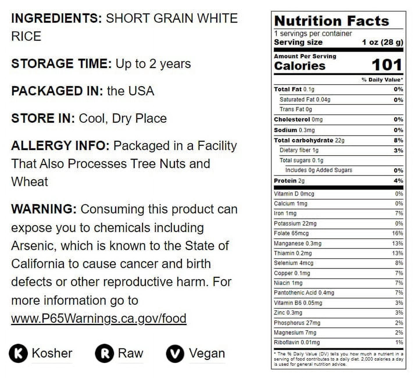 Short Grain White Rice, 15 Pounds — Kosher, Raw, Vegan — by Food to Live