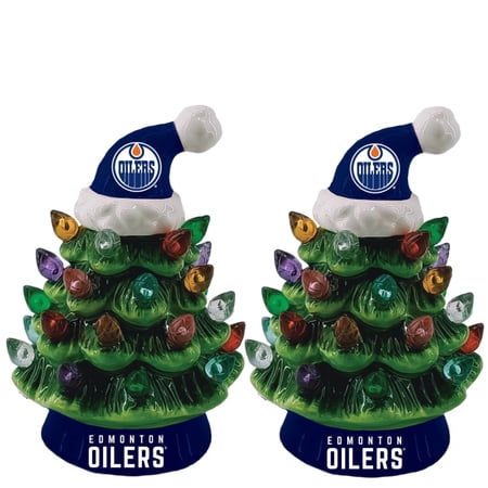 Edmonton Oilers 2-Pack 4 Ceramic LED Christmas Tree Set
