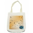 thumbnail image 1 of Music Tote Bag, Abstract Artwork Melodies Flying Notes Speakers and Sound Illustration, Cloth Linen Reusable Bag for Shopping Books Beach and More, 16.5" X 14", Cream, by Ambesonne, 1 of 2