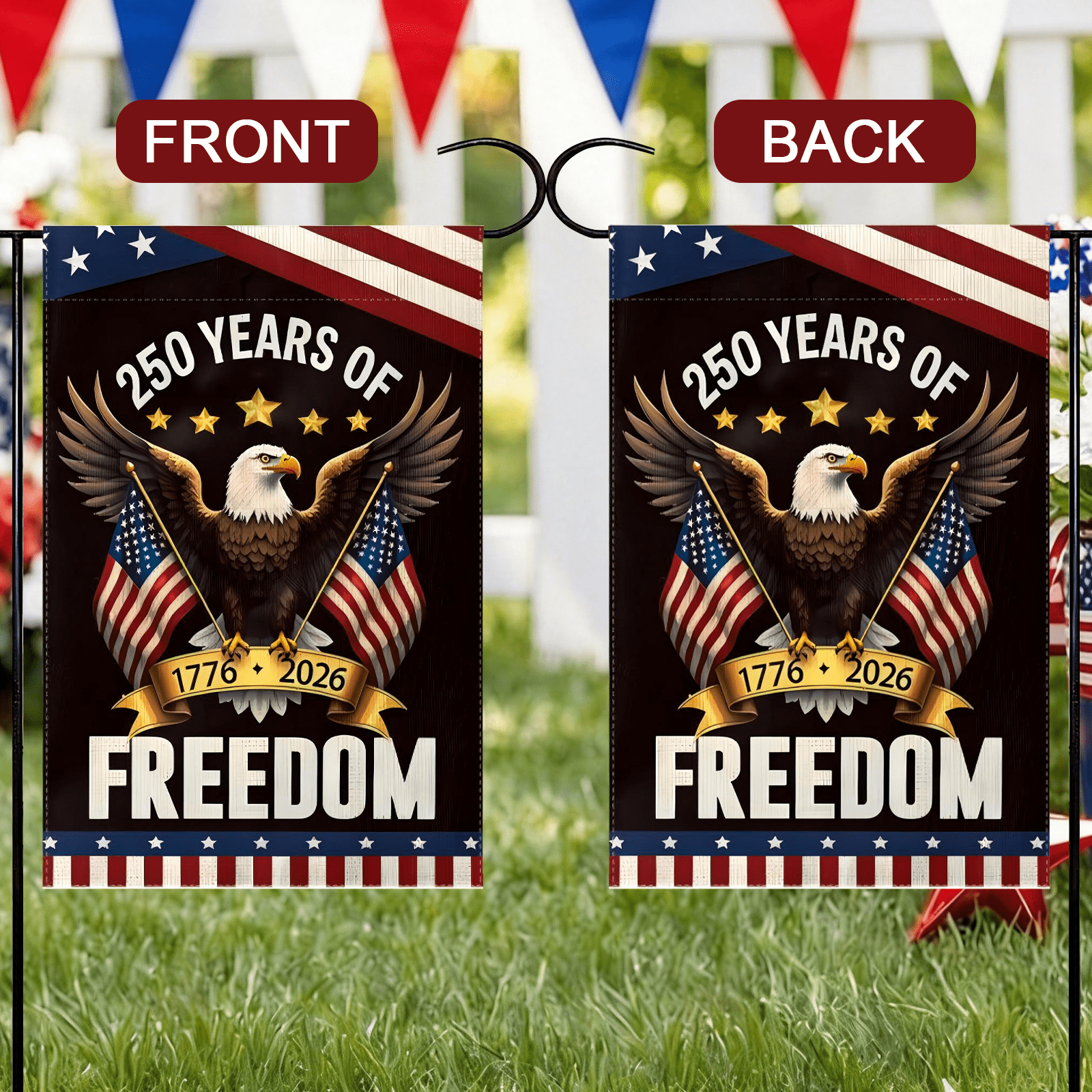 America 250th Garden Flags,USA 250th Anniversary Patriotic Flag Double-Sided with Eagle Design, 1776-2026 Commemorative, July 4th Party Outdoor Supplies,12 x 18 Inch
