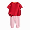 thumbnail image 4 of Tranfacy Tenues d'Été pour Filles Couleur Unie Col Rond Manches Courtes Haut Décontracté avec Pantalon Taille Élastique Ensemble Mode, 4 of 7