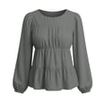 thumbnail image 6 of Hurxie Womens Puff Long Sleeve Babydoll Tops Summer Peplum Pleated T Shirts Casual Loose Fit Flowy Blouses Gray,S, 6 of 8