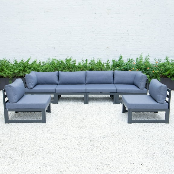 Patio Sectional Outdoor Furniture 6-Piece Modern Aluminum Sofa Set with Cushions