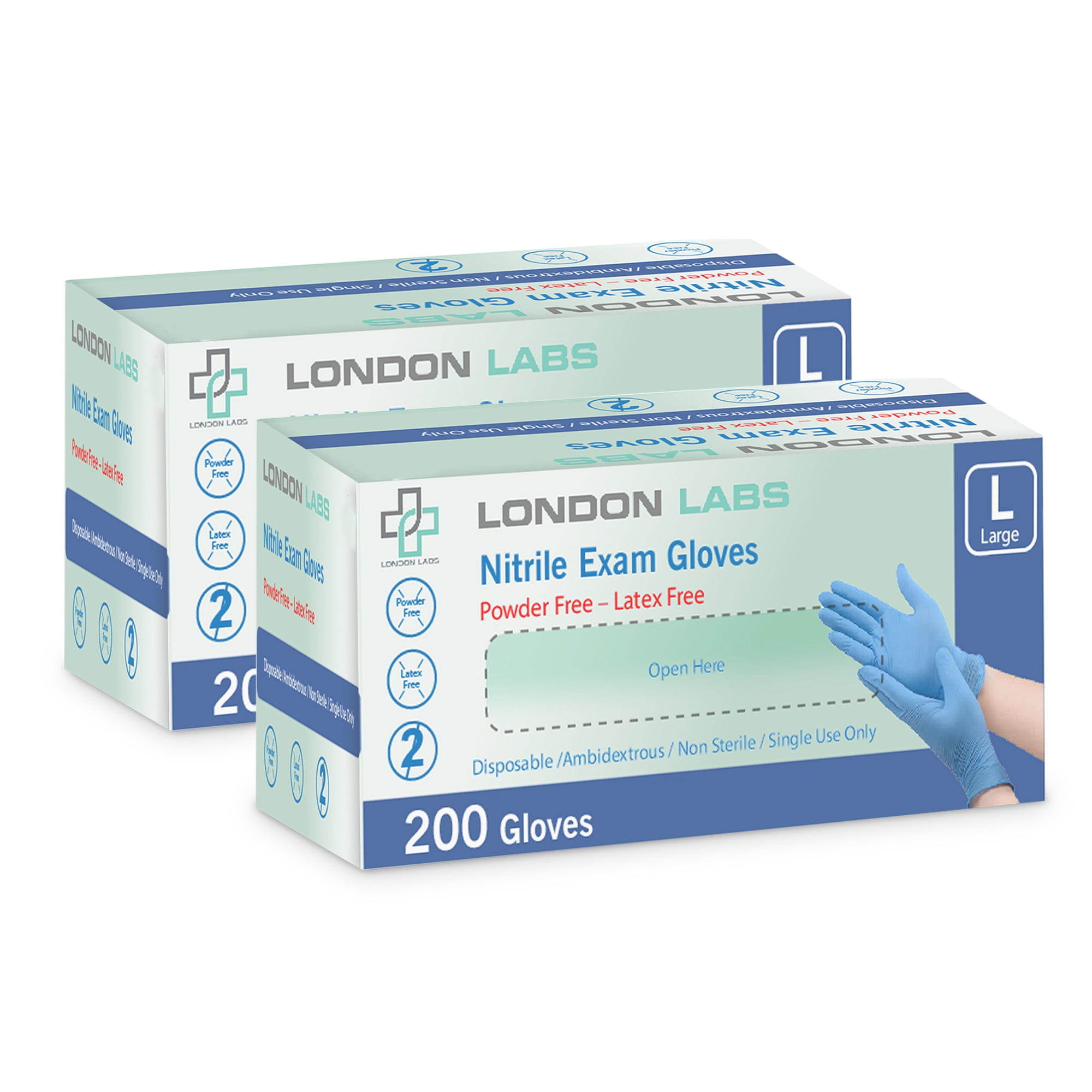 London Labs Nitrile Medical Exam Gloves 400 Count, Large