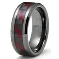 thumbnail image 2 of Metal Masters Mens Gunmetal Tungsten Carbide Ring Black Red Carbon Fiber Inlay Wedding Band 8mm, 2 of 7