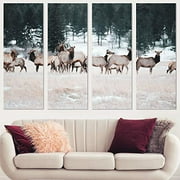 Color-Banner 4 Pieces Modern Canvas Wall Art Deer Family for Living Room Home Decorations - 12"x32"x4 Panels