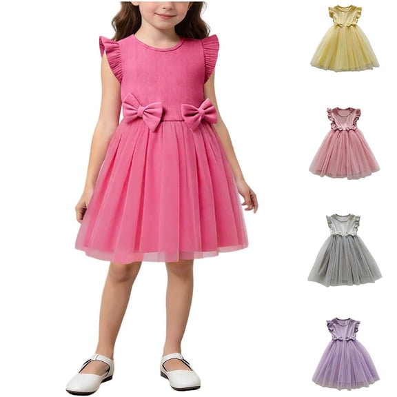 NAISIBABY Girls Tutu Dresses, Fluffy Ruffle Cute Bow Fashion Summer Casual Tulle Party Sundress Hot Pink 8T