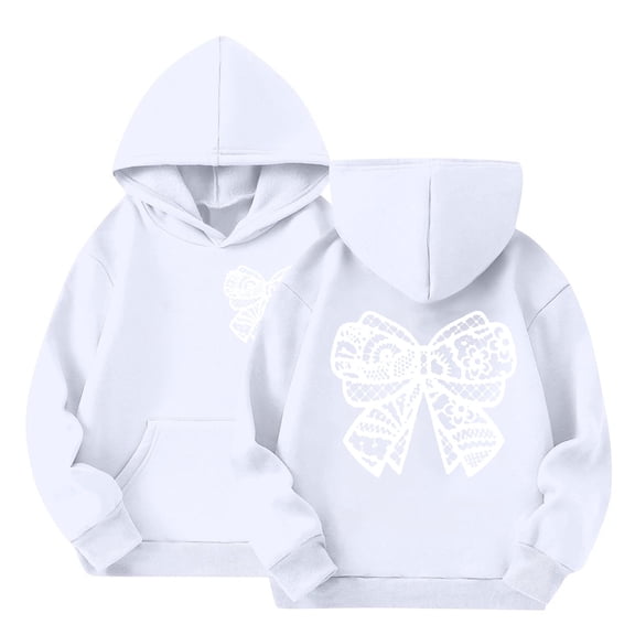 YunPes Bow Pullover Hoodies for Teen Girls Graphic Hooded Sweatshirt Preppy Trendy Aesthetic Print Oversized Sweatshirts Casual Tops