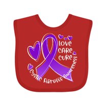 Inktastic Love, Care, Cure Cystic Fibrosis Awareness Purple Ribbon Boys or Girls Baby Bib