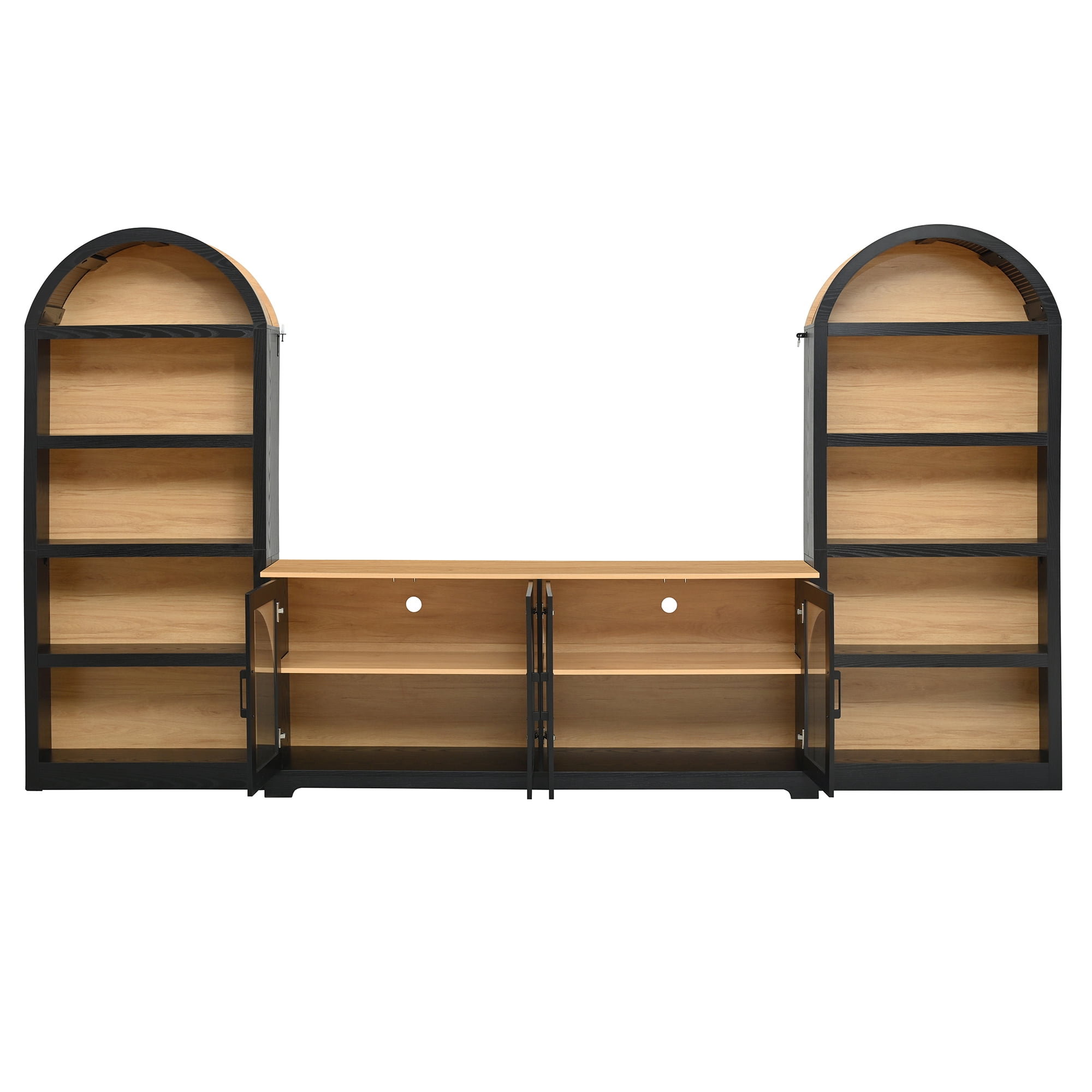 Aukfa 3-Piece Modular TV Stand Set for TVs Up to 70", Modern Wall Unit Entertainment Center,Black