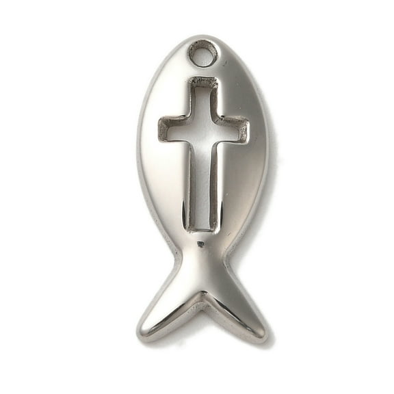 304 Stainless Steel Pendants Jesus Fish with Charm Stainless Steel color 20x8.5x2mm Hole: 1.5mm