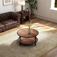 thumbnail image 6 of Emorefun 30.5" Small Round Table, 2 Tier Center Table with Storage Shelf & Metal Frame for Living Room, Bedroom, Home Office, Rustic Brown, 6 of 7