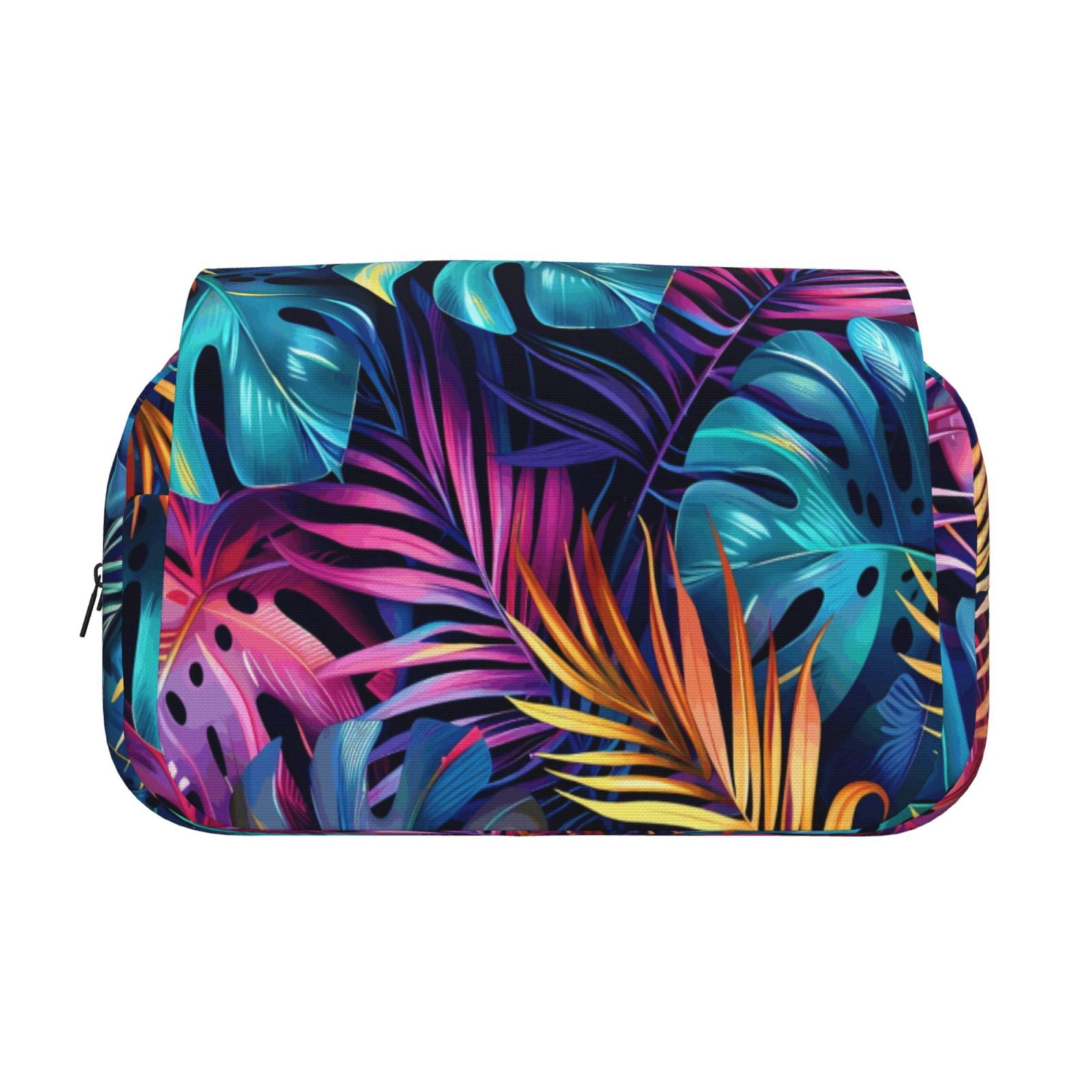 Rateoe Colorful Tropical Leaves Pattern Double Clamshell Pen Case, Storage Organizer with Two Zipper Compartments– Holds Up to 50 Pencils & Pens