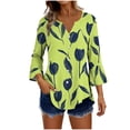 thumbnail image 2 of Kezqiaxn Blouses for Women Dressy Casual Fashion Ruffled 3/4 Sleeve V-Neck Button Up Shirt Loose Summer Tops 2026, 2 of 5