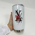 thumbnail image 3 of 20oz Personalized Tumbler with Lid, Floral Initial 'X' Design, Stainless Steel Insulated Travel Mug, Flower Pattern, for Mom, Sister, Friends, Birthday, Wedding, Mother's Day, 3 of 6