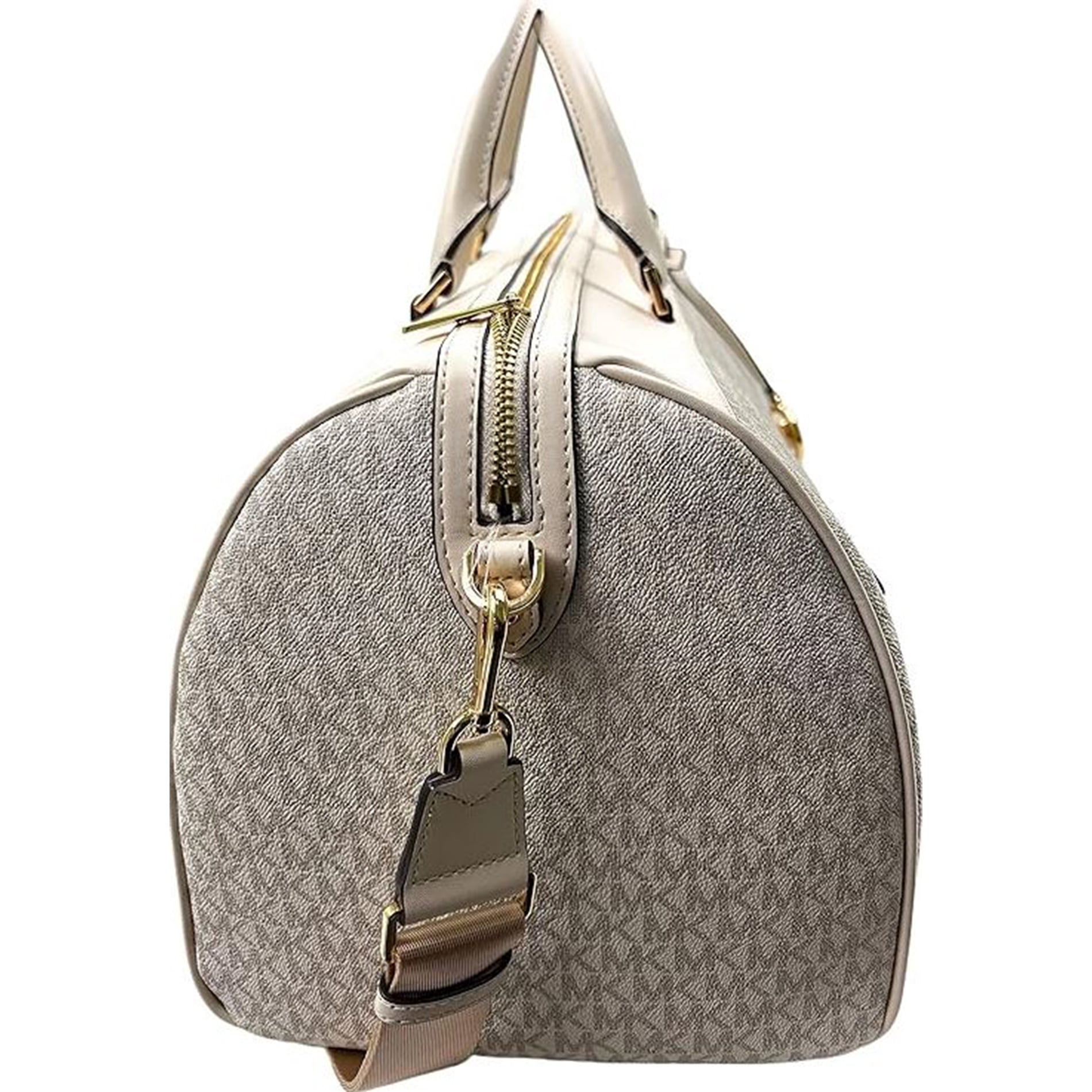 Michael Kors Womens Extra Large Top Zip Duffle Bag (Light Cream) MK Signature