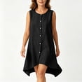 thumbnail image 6 of Women's Solid Color Round Neck Sleeveless Button Mini Dress for Summer Casual, 6 of 8