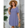 thumbnail image 2 of SHOWMALL Women's Plus Summer Dresses Short Sleeves Casual Midi Dress with Pockets 4X Purple Gray, 2 of 7
