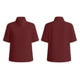 thumbnail image 4 of Women's Solid V-Neck Work Blouse Short Sleeve Stand Collar Business Casual Office Shirt, 4 of 7
