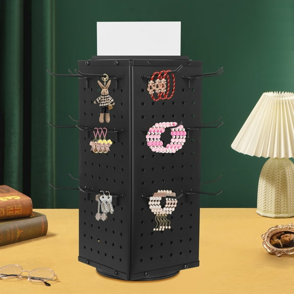 360° Rotating Craft Rack, 17in 4-Sided Pegboard Display with 24 Hooks for Trade Shows & Markets