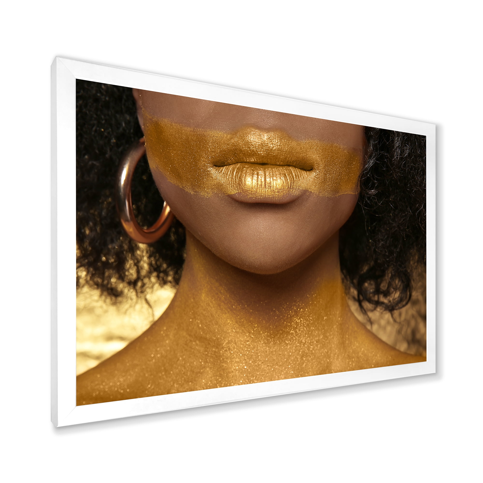 Designart 'Afro American Girl With Golden Paint on Body' Modern Framed Art Print