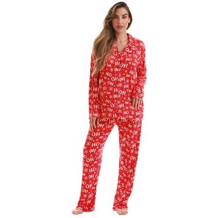 

Just Love Women s Flannel Pajama Set - Cozy Long Sleeve PJ Set for Winter Sleepwear (Red Ho Ho Ho - Hacci Fabric X-Large)