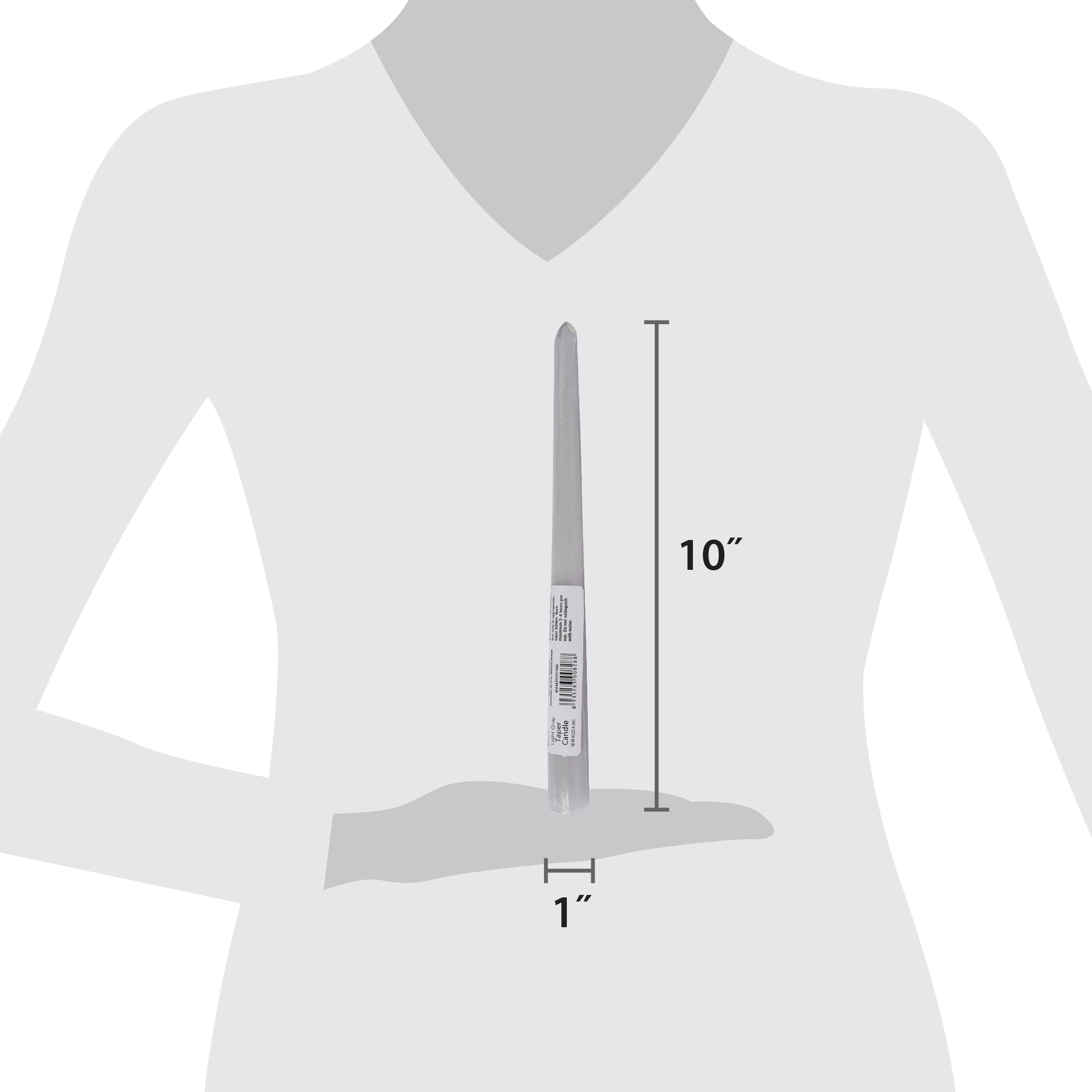 (6 pack) Mainstays Single Wick 10" Taper Candle, Unscented, Light Gray