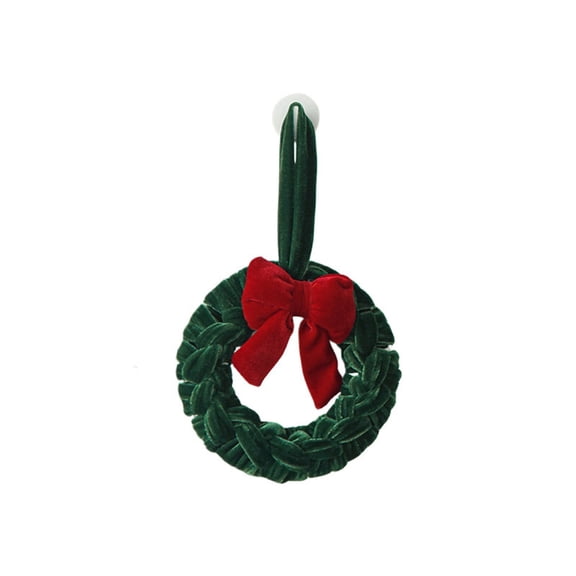 6.3 Inch Christmas Flannel Wreath Ornament, Christmas Decorations, with Bow and Pearl Chain for Tree Window Home Holiday Decoration(Green)