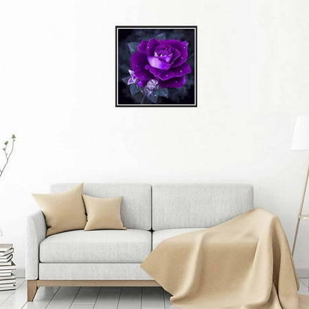 Rhinestone DIY Painting Diamond Purple Rose Cross-stitch School Wall Decor Embroidery Picture Needlework Stitchwork Drawing