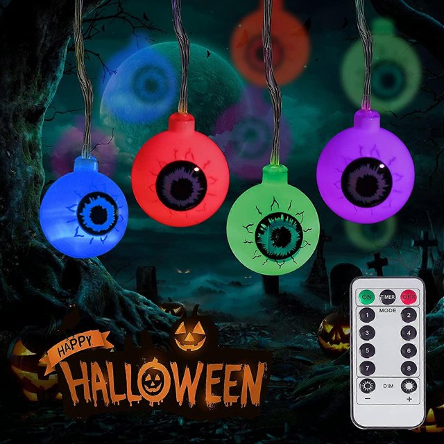 Luces de cadena de Halloween, decoración de luces de cadena de globo ocular de Halloween, luces de cadena que funcionan con pilas, 30 luces LED, diseño a prueba de polvo e impermeable,