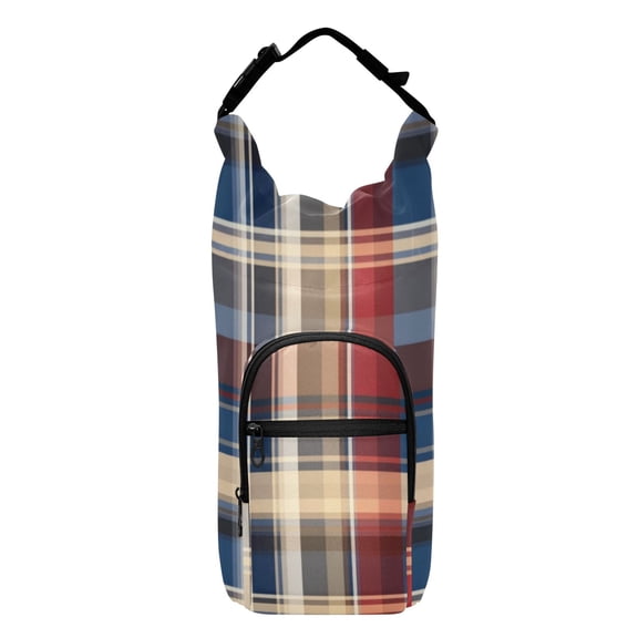 Iauyy Adjustable Strap Water Bottle Carrier Holder Pouch Bag for Outdoor Hiking Sports, Red Checkered Pattern, 20-40oz