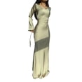 thumbnail image 2 of Women Elegant Classy Fall Long Bell Sleeve Ruched Bodycon Fitted Cocktail Party Slit Dress Apricot M, 2 of 8