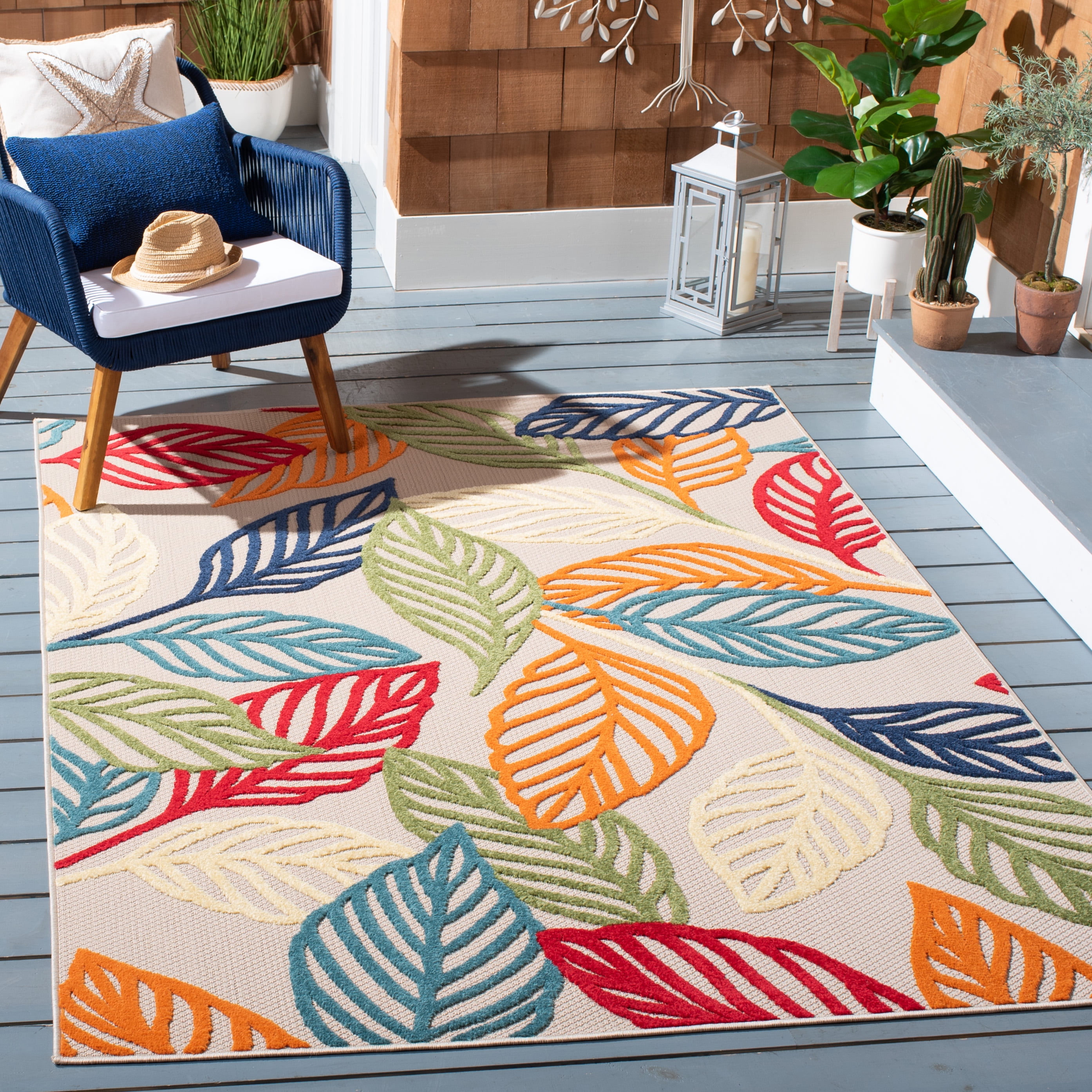 SAFAVIEH Cabana Lindsay Botanical Indoor/Outdoor Area Rug, Ivory/Green, 8' x 10'