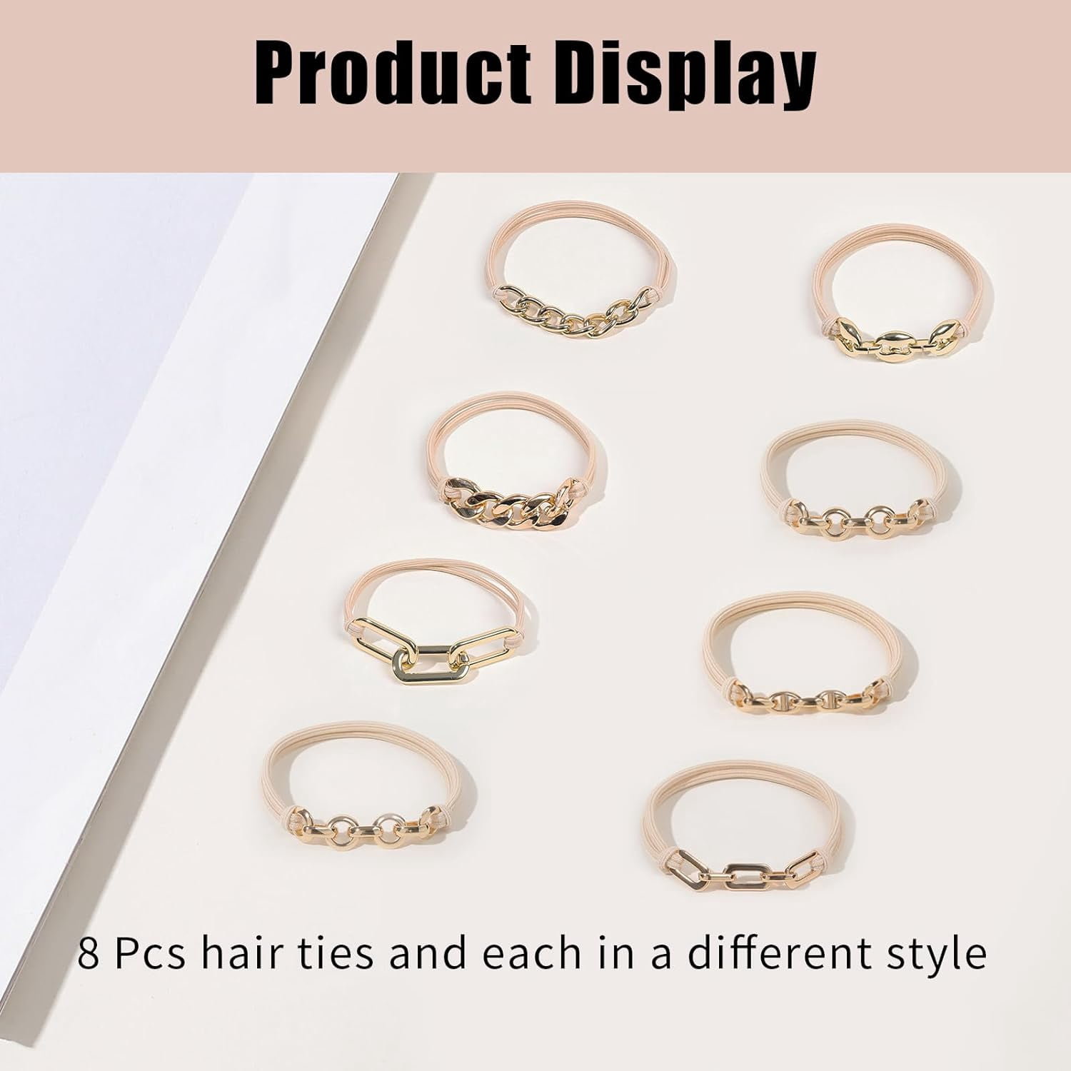 Hair Ties No Damage Gold Bracelet Hair Accessories, 8Pcs Practical Elastic Cute Hair Bands, Fashion Jewelry Ponytail Holders for Women, Thin or Thick Hair (8 Pack-Gold)