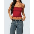 thumbnail image 5 of Tank Top for Women Adjustable Spaghetti Strap Camisole Cropped Lace Trim- Y2K Going Out Tops Summer Red S, 5 of 10