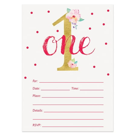 1st Birthday Invitations with Envelopes ( Pack of 25 ) BIGGER 5x7