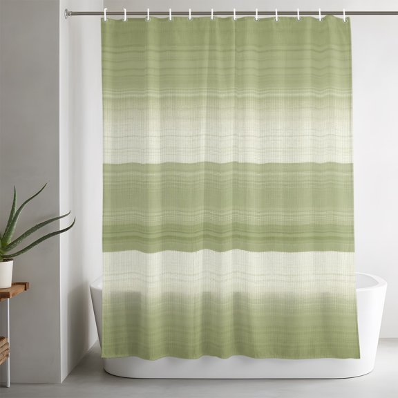 Shower Curtains for Bathroom-48"x72",Modern Sage Green Striped Waterproof Bath Curtain Grommet Shower Curtain Set with Hooks,