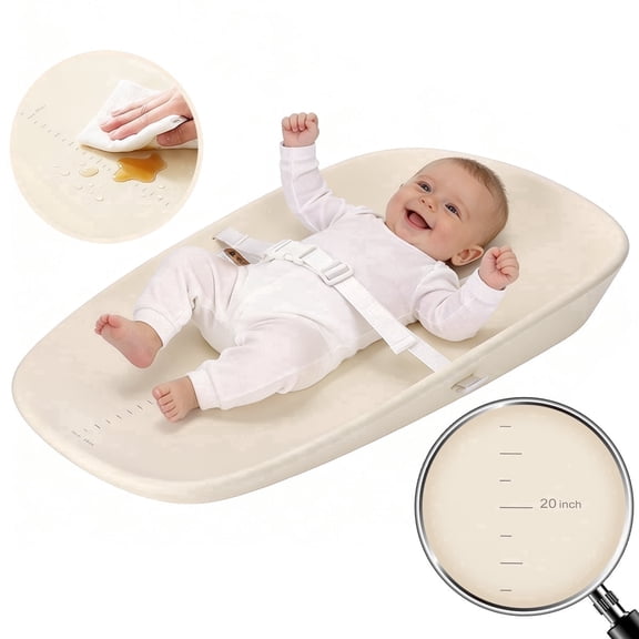 Baby Changing Pad, Caveen Eva Diaper Changing Station, with Height Ruler & Anti Slip Bottom, Waterproof, Beige