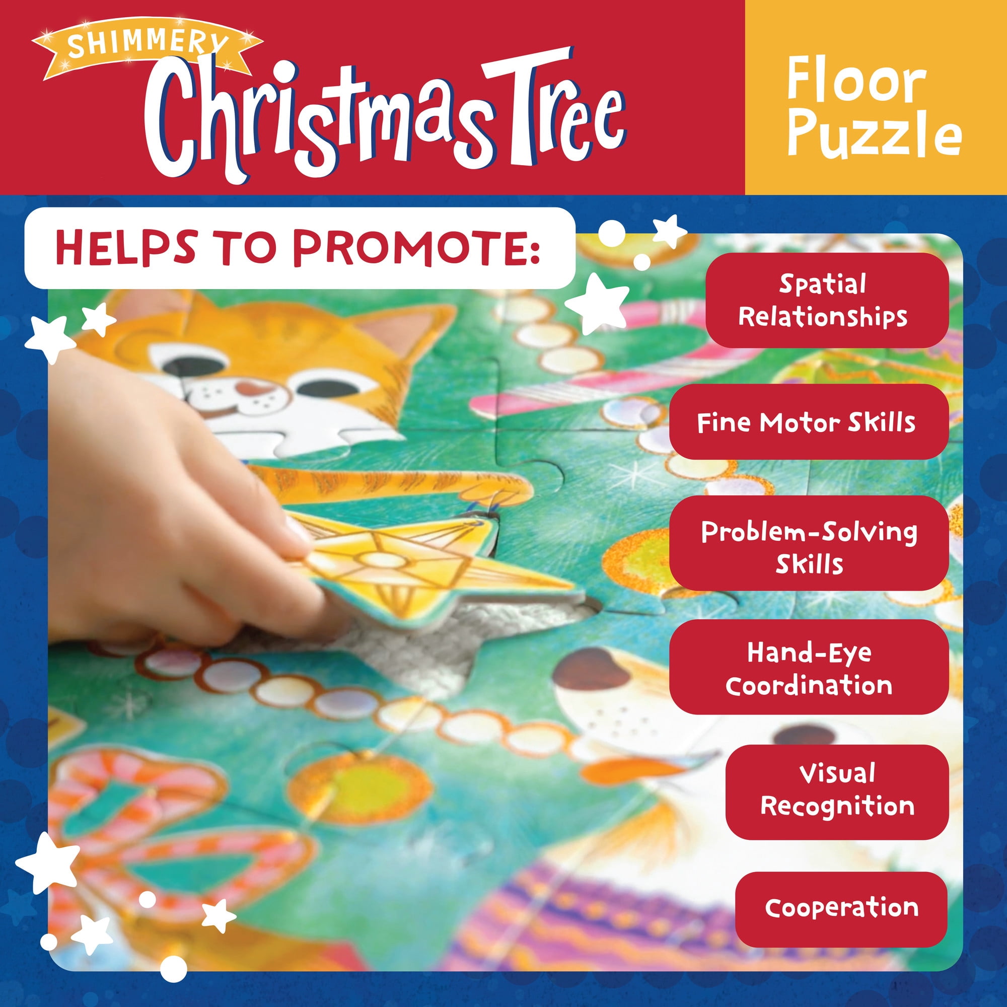 Peaceable Kingdom Shimmery Christmas Tree Floor Puzzle, 49 Puzzle Pieces Floor Puzzle for Kids
