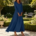thumbnail image 4 of Bosfbaoi Dresses for Women V‑Neck 3/4 Sleeve A‑Line Flowy Maxi Dress, 4 of 6
