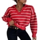 thumbnail image 5 of Camisa de punto a rayas de manga larga a la moda con cuello tipo polo que combina con todo, 5 of 5