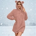 thumbnail image 6 of Sweatshirt Dress for Women Fuzzy Fleece Pullover Hoodie Casual Solid Soft Warm Winter Long Sleeve Pajamas Sleepwear, 6 of 9